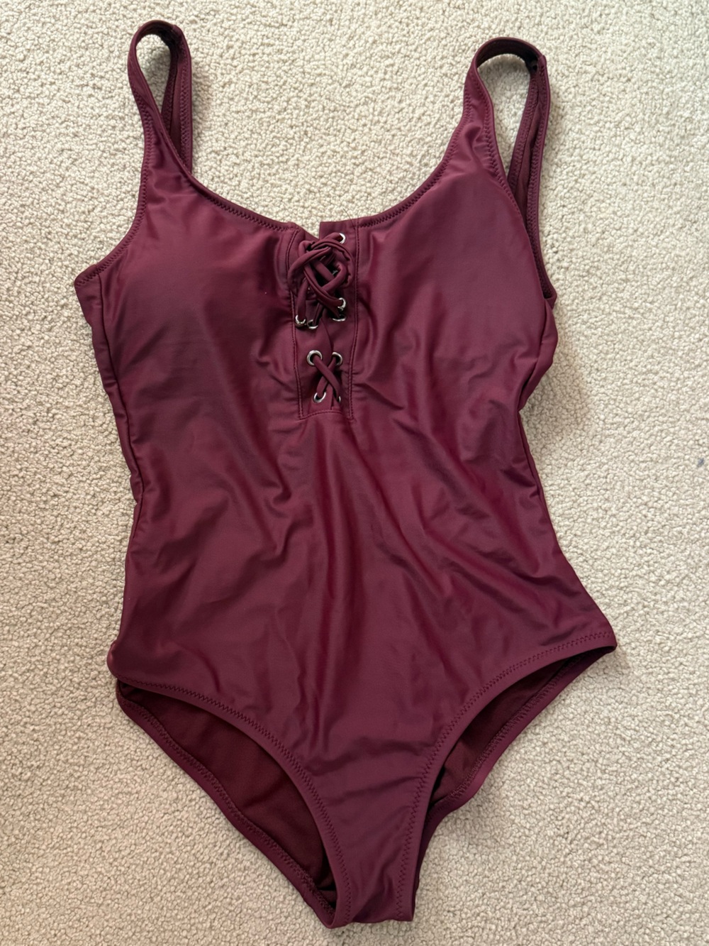 Massimo One-Piece Swimsuit in Burgundy with Lace-Up Front